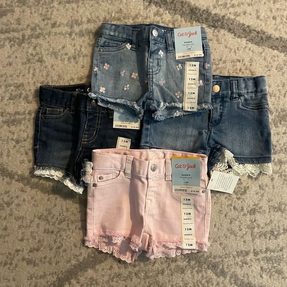 Cat & Jack Other - 4 Pairs Cat & Jack 12 Month Jean Shorts- 1 Pink and 3 Blue Jean